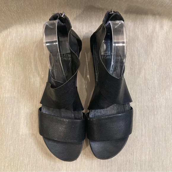 EILEEN  FISHER Sz 8 Tumbled Leather Crisscross Sports Zipper Closure Sandals - Picture 4 of 11
